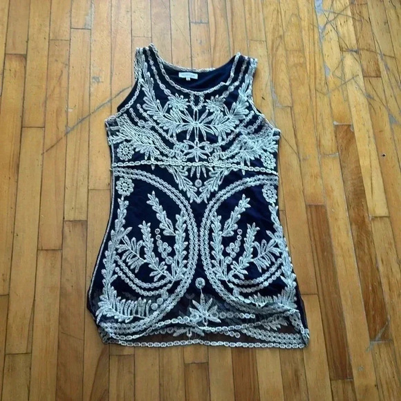 Marie claire embroidered navy dress - Picture 1 of 4